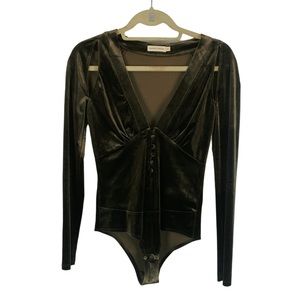Makers of Dreams Brown Cutout Shoulder Velvet Bodysuit Size M